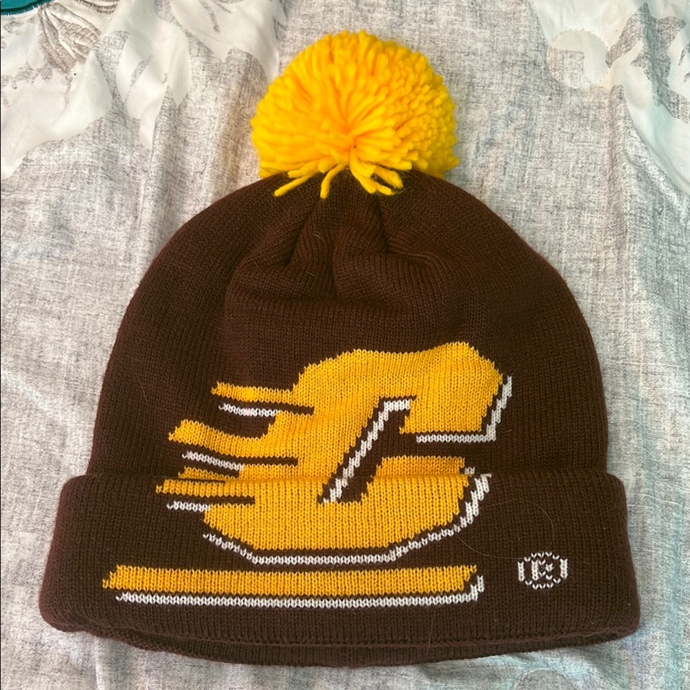 Adidas CMU Central Michigan Chippewas Burgundy and Yellow Flying C Pom-Pom Hat